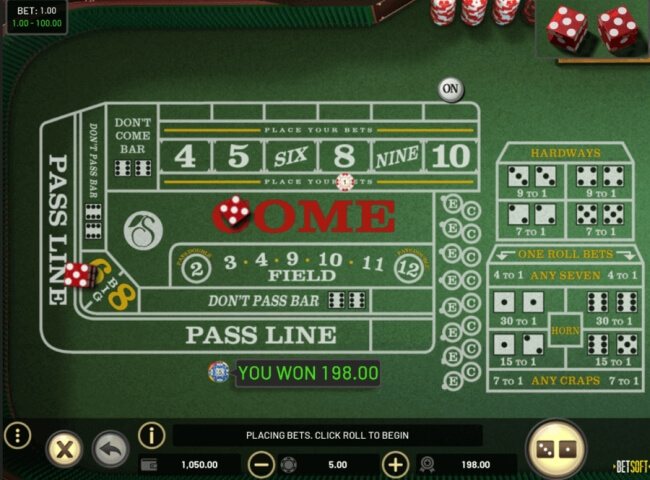 online craps casino game table
